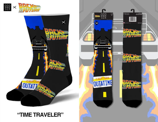 Back to the Future "Time Traveler" Men's Crew Straight Down Knit Mix-Match Socks (Size 8-12)