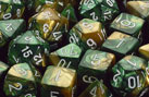 Gemini 1 Polyhedral Gold-Green w/white 7 Die Set