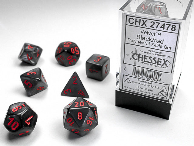 Chessex: Polyhedral Velvet™ Dice sets Black / Red