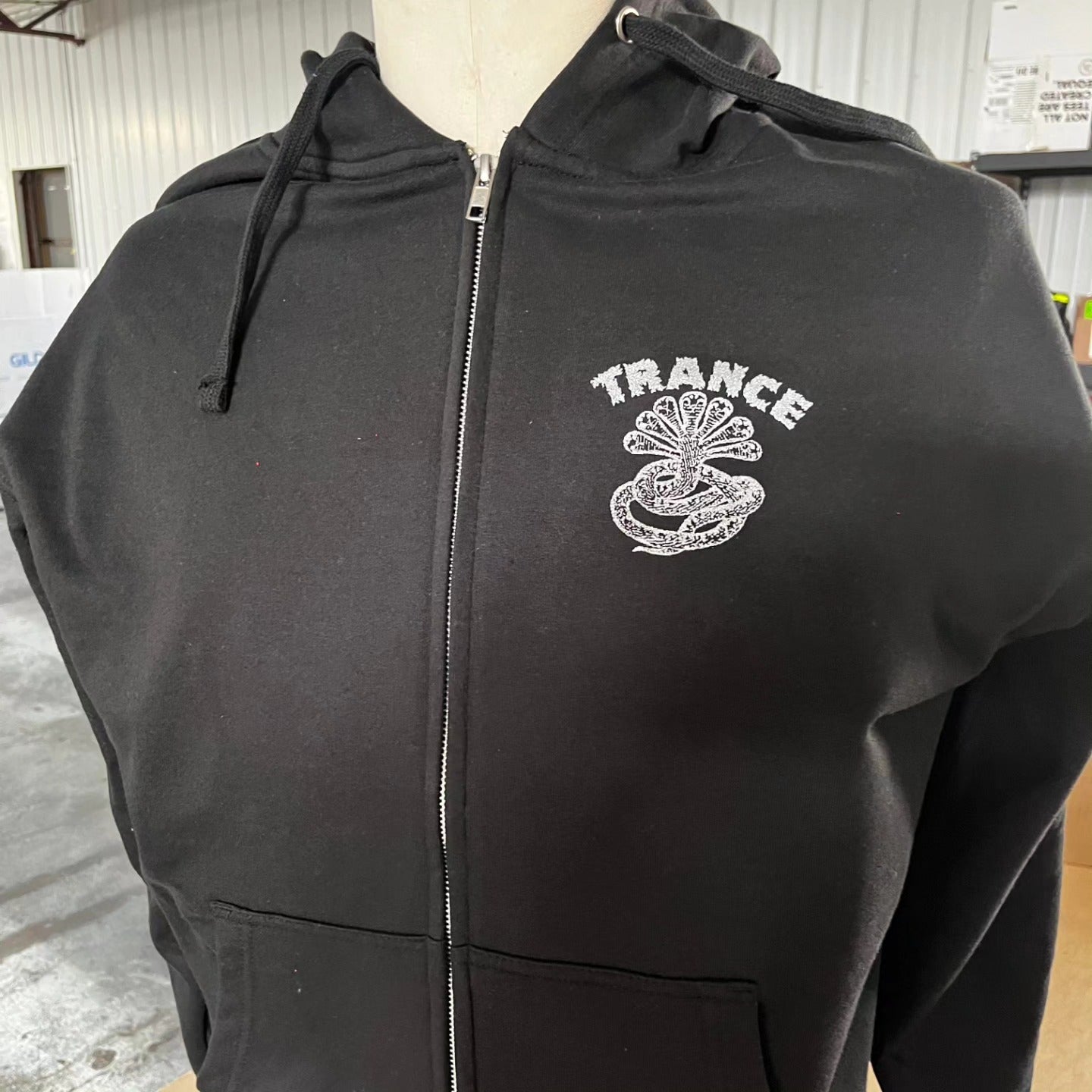 Trance Syndicate "Logo" Silver Ink Zip-Up Hooded Sweatshirt