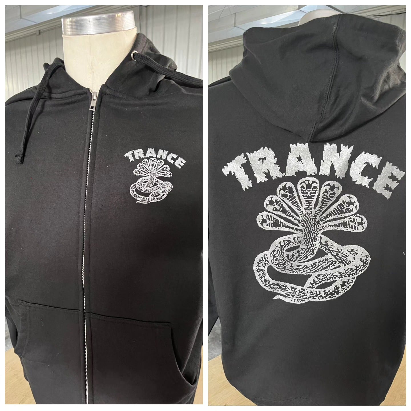 Trance Syndicate "Logo" Silver Ink Zip-Up Hooded Sweatshirt