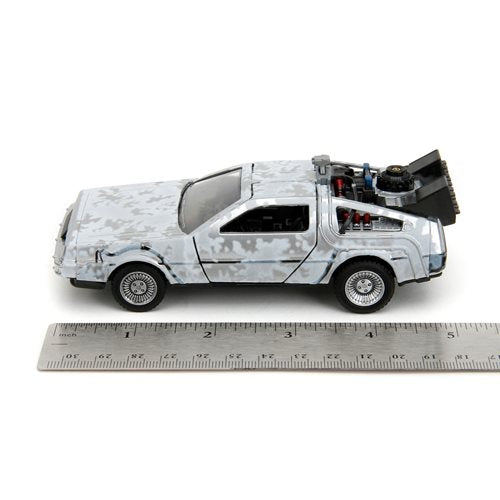 Back to the Future die-cast 1:32 scale "Hollywood Rides" DeLorean Time Machine (Frost Covered)