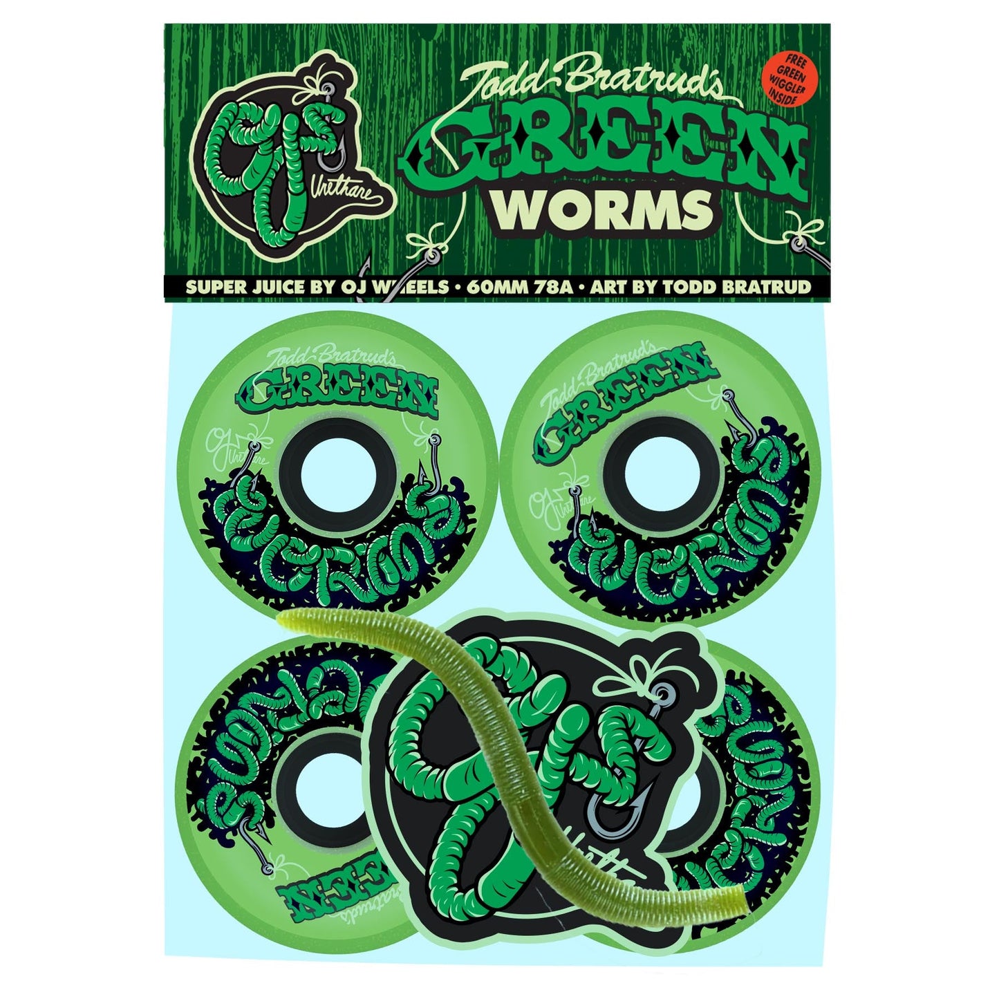 OJ SUPER JUICE "GREEN WORMS" 60MM 78A SKATEBOARD WHEELS