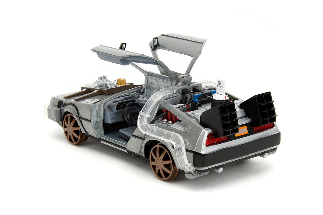 Back to the Future Part III (rail version) die-cast 1:24 scale "Hollywood Rides" light-up DeLorean Time Machine