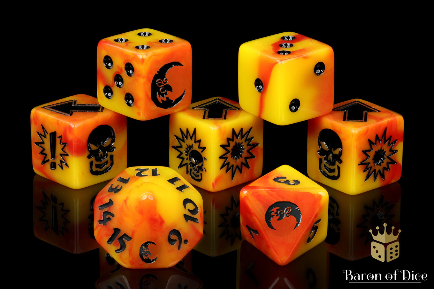 Orange Fire - Bloody Football Dice (Set of 7)