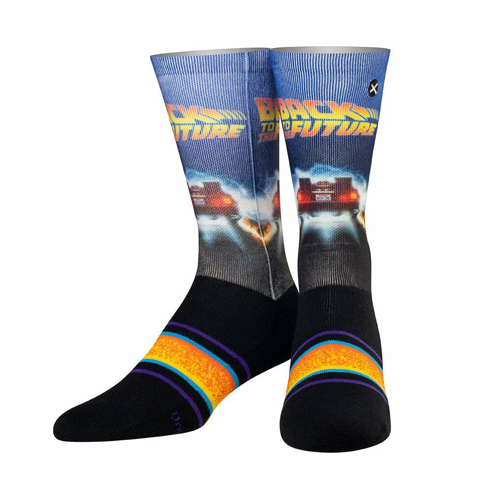 Back to the Future "Back in Time" Men's Crew Straight Down Sublimation Socks (Size 8-12)