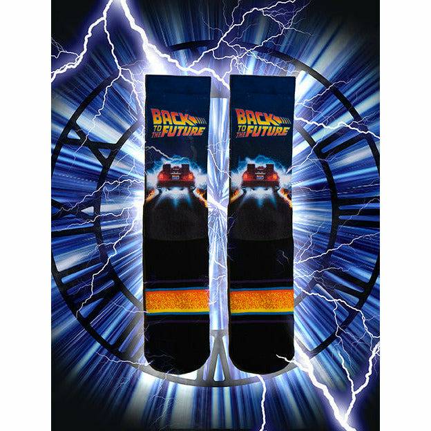 Back to the Future "Back in Time" Men's Crew Straight Down Sublimation Socks (Size 8-12)