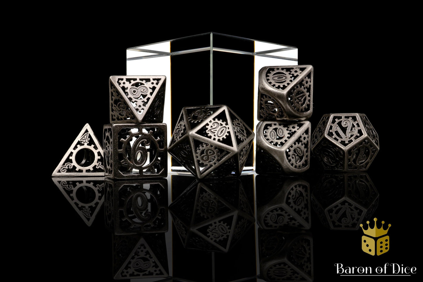 Silver Machinery Metal RPG Dice Set - 7 Pieces