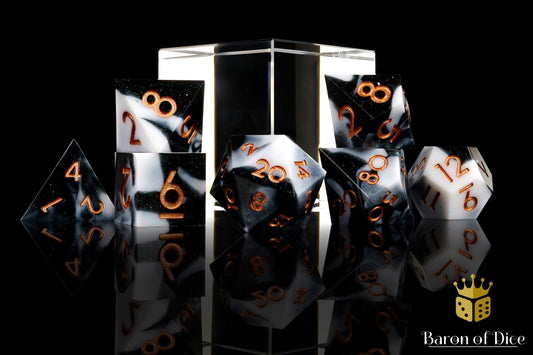 Marble Sharp Edge RPG Dice Set - 7 Pieces