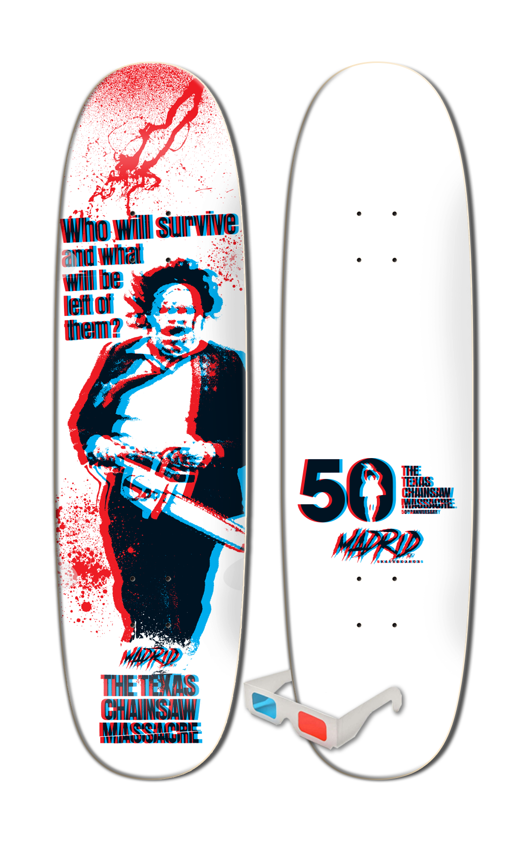 MADRID x TEXAS CHAINSAW MASSACRE SURVIVE HYBRID SHAPE 8.625" SKATEBOARD DECK W/3D GLASSES