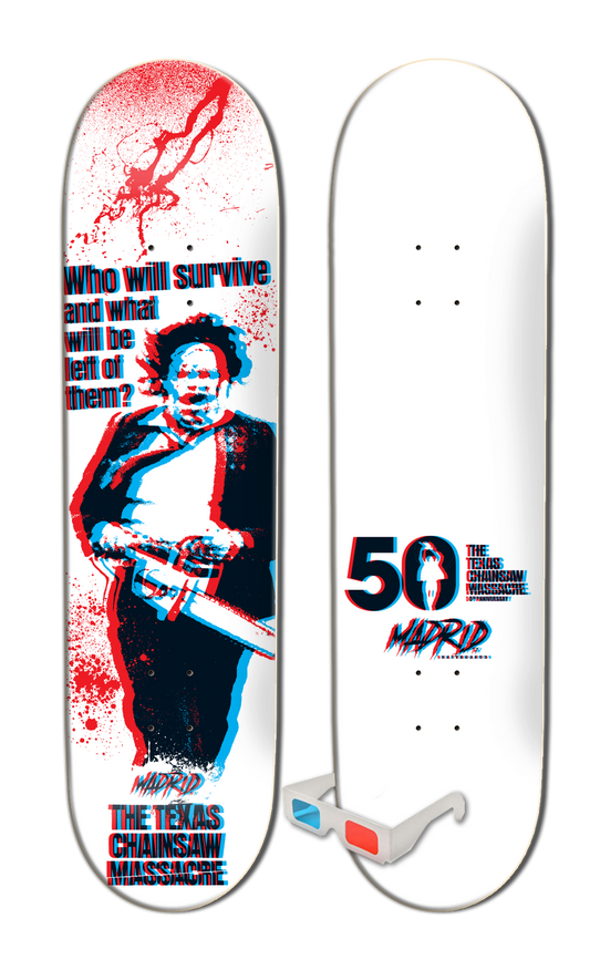 MADRID x TEXAS CHAINSAW MASSACRE SURVIVE STREET SHAPE SKATEBOARD DECK W/3D GLASSES