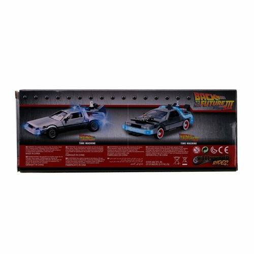 Back to the Future Part III die-cast (white-wall version) 1:24 scale "Hollywood Rides" light-up DeLorean Time Machine