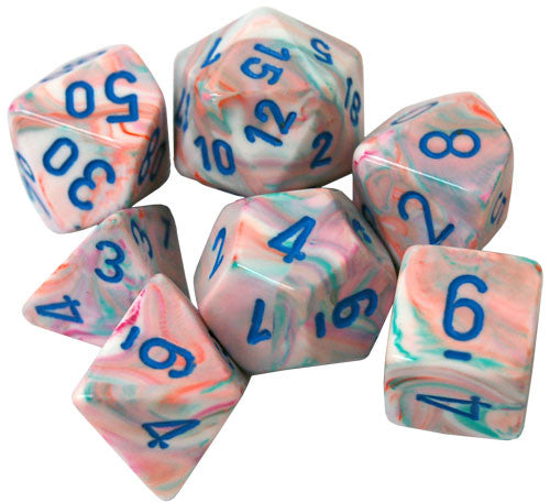 Festive Polyhedral Pop-Art/Blue 7-Die Set