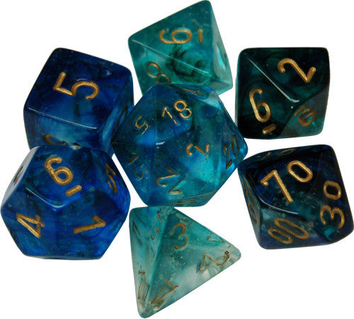 Nebula Polyhedral Luminary Oceanic/Gold 7-Die Set