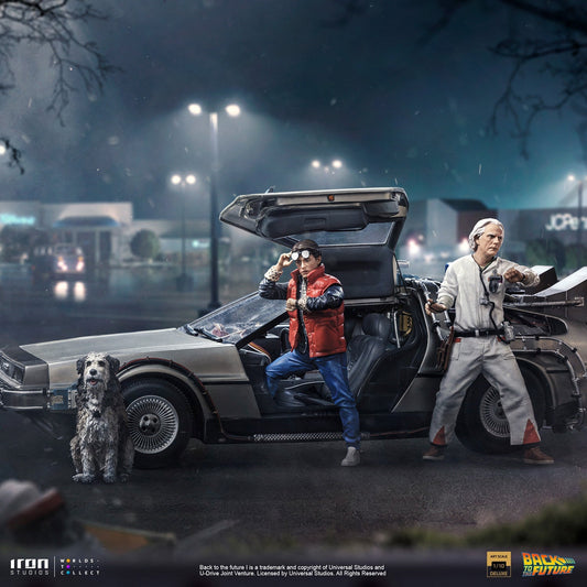 Iron Studios Back to the Future DeLorean (Full Deluxe Version including Marty McFly and Doc Brown) 1:10 Scale Statues