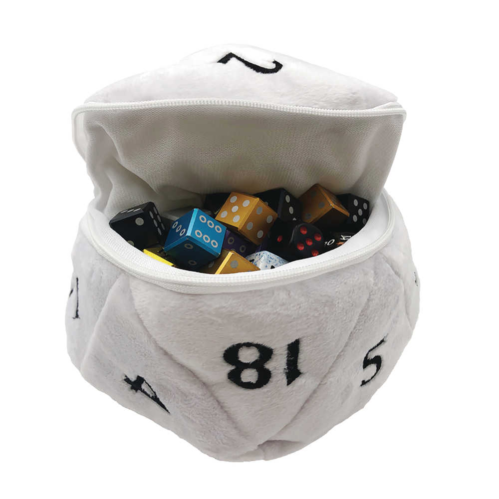 D20 Plush Dice Bag White