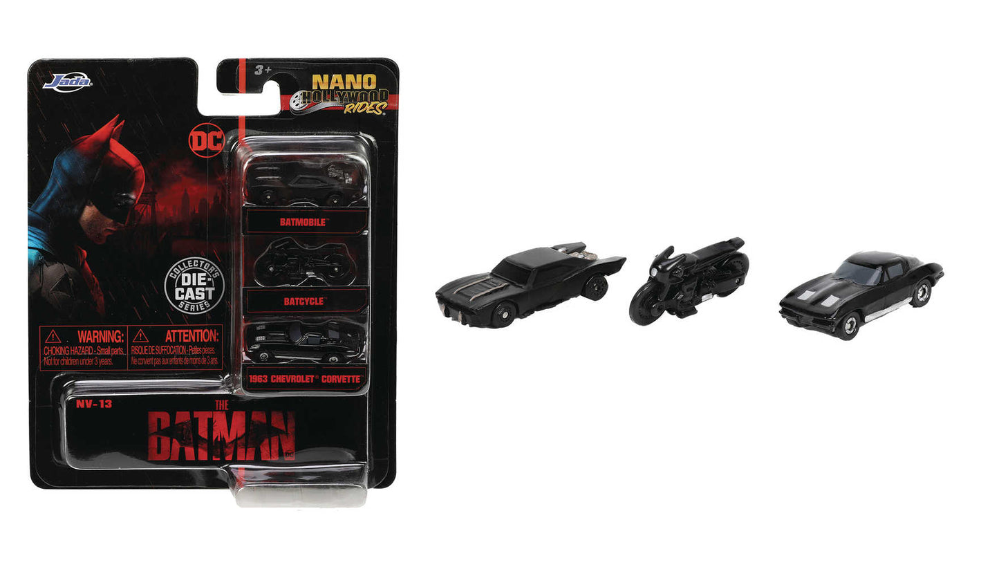 Nano Hollywood Rides 2022 Batman 3pk Die-Cast Veh