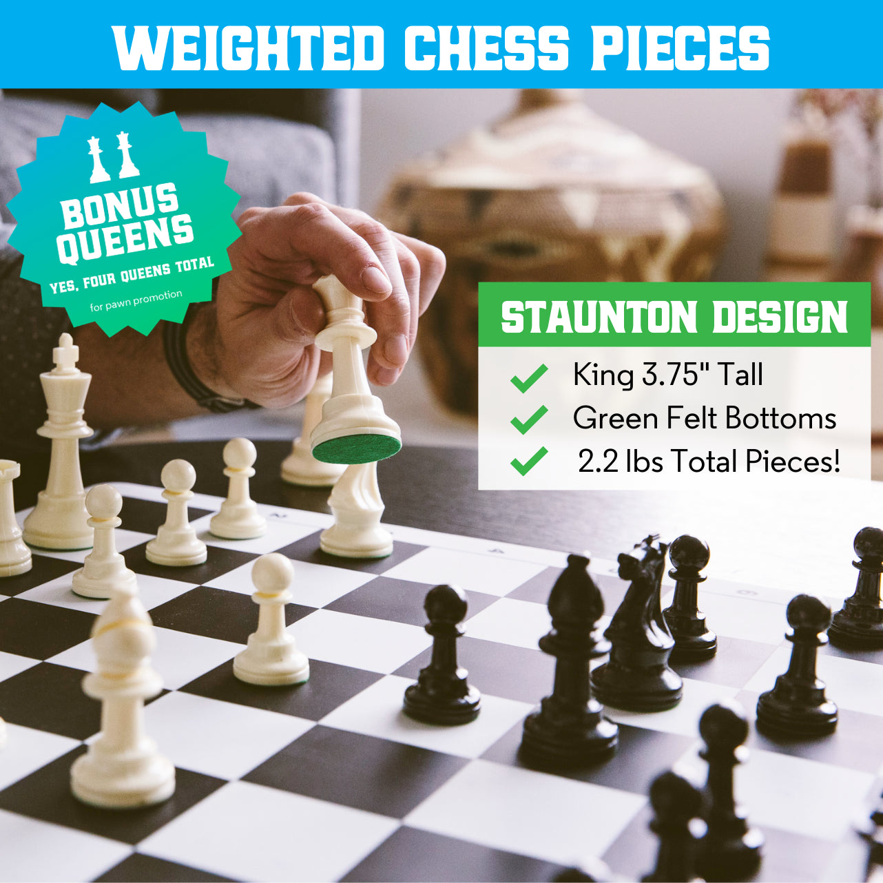 Best Chess Set Ever - 3x Triple weighted Chess Pieces (Modern)